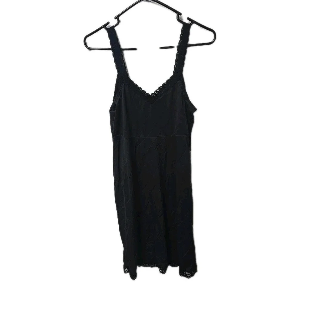 Cabernet Vintage Black Full Slip Lace Trim Chemise Nightgown Size 38 24 Made USA